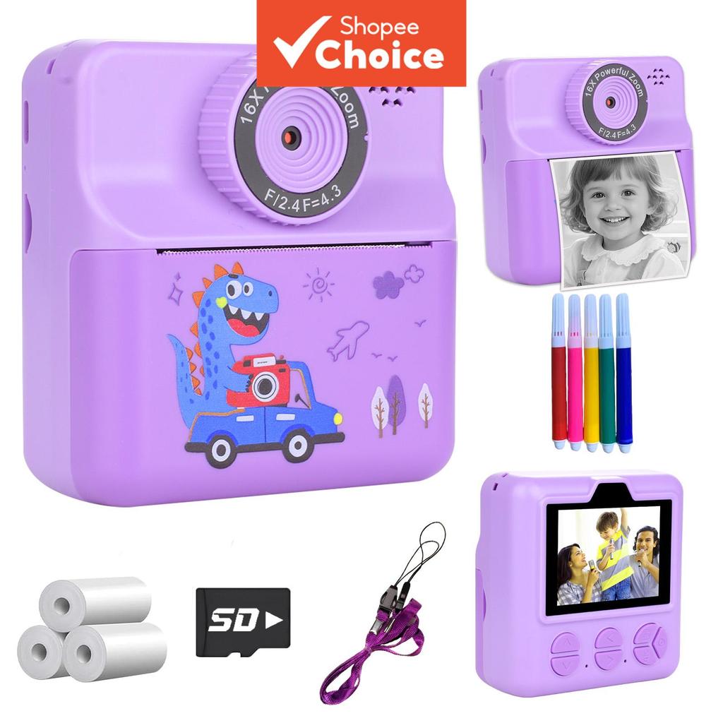 Câmera Digital De Impressão Instantânea 1080P , Gravação De Vídeo , Brinquedo Portátil , 3 Rolos De Papel , Presente De