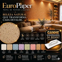 Super Papel de Parede Líquido EuroPaper Decoração de Interiores Até 5m² + Desempenadeira Brinde