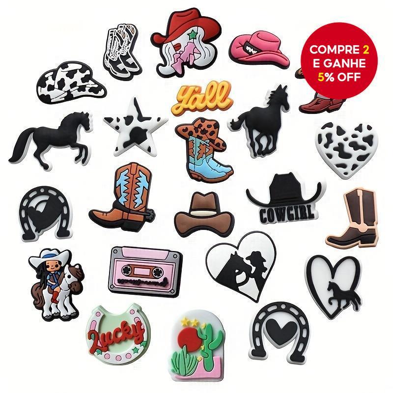 Charms Temáticos de Cowboy para Crocs (23/30/42 peças) - Acessórios para Sapatos de PVC, Sandálias, Presentes de Natal