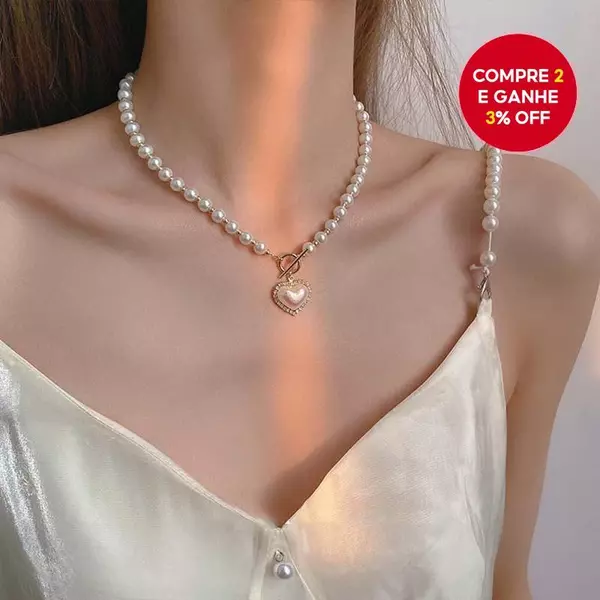 Colar De Coração De Pérola Elegante Gargantilha Em Camadas Joias Design Exclusivo Feminino