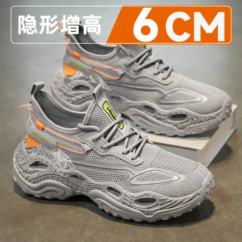 Sapatos masculinos de coco invisível aumento interno 10cm verão respirável voando tecido malha sapatos lazer esportes so