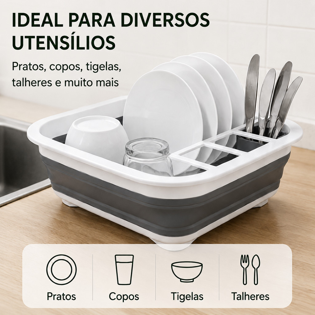 Escorredor de Louça Dobrável Multifuncional Porta Talheres Organizador de Cozinha Economia de Espaço