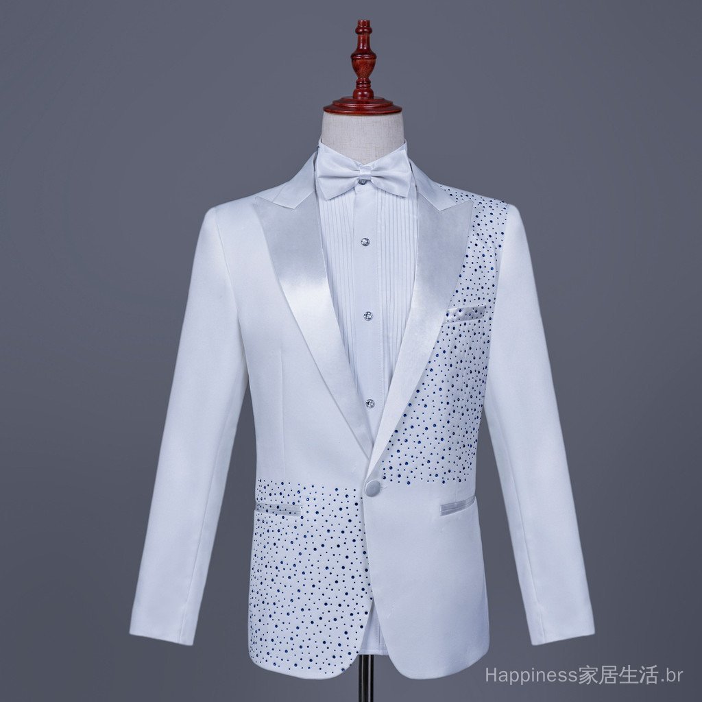 Terno masculino com strass, terno formal para anfitriões, exames de arte, apresentadores, coro, traje de palco com palet