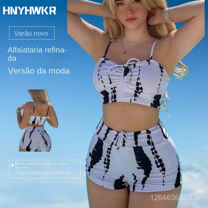 Biquíni de cintura alta de novo estilo, maiô transparente de duas peças estilo boxer, maiô moderno e elegante, roupa de