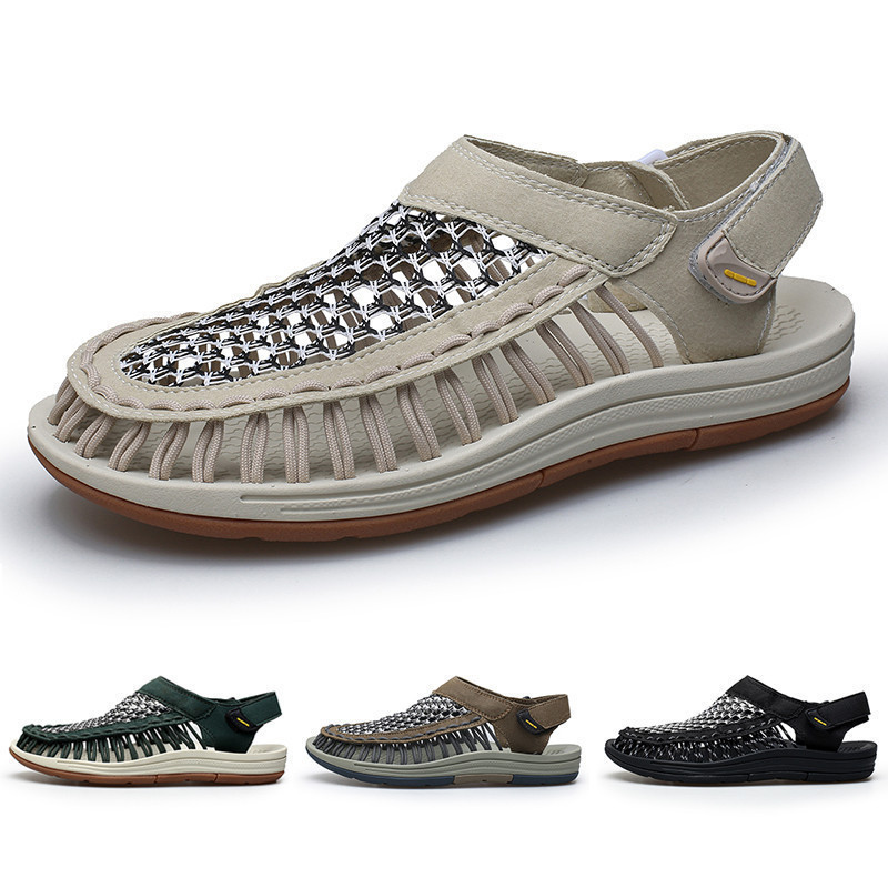 Sapatos masculinos sandálias sapatos tecidos à mão verão sapatos de praia moda ao ar livre casuais de ca