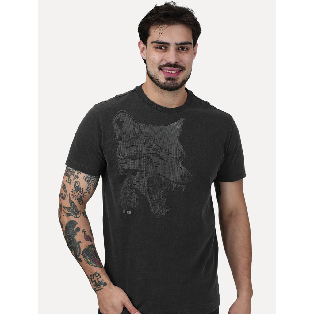 Camiseta Ellus Masculina Cotton Washed Coyote Original Cinza Escuro