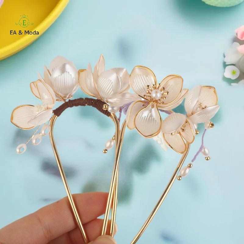 EA & Moda 1 Peça De Grampo De Cabelo Com Flor De Orquídea De Jade Legal Para Mulheres Estilo Chinês Vintage Sti Joias De