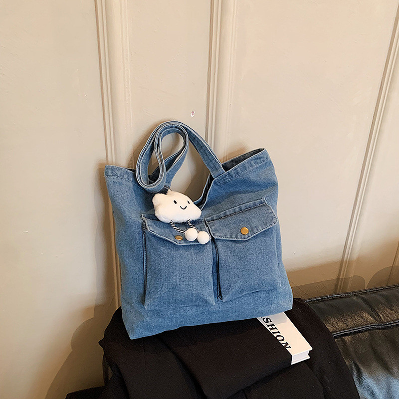 Bolsa de lona jeans de grande capacidade, bolsa feminina 2026, bolsa escolar para estudantes, sacola de viagem, bolsa de