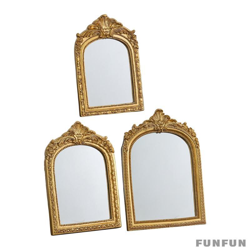 [Funfun] Espelho De Maquiagem Vaidade Vintage Mesa De Moldura De Resina Arqueada Decorativa Adequada Para Casa , Salão D