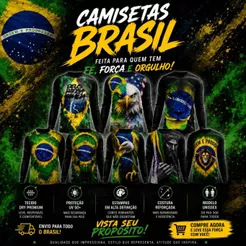 Camiseta UV50+ Brasil Manga Longa Masculina/Feminina Dry Fit Proteção Solar Camisa Patriota Estampada