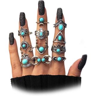 Conjunto de Anéis de Falange Empilháveis Estilo Boêmio, Anéis de Dedo Vintage com Turquesa, Anel Midi de Destaque Estilo