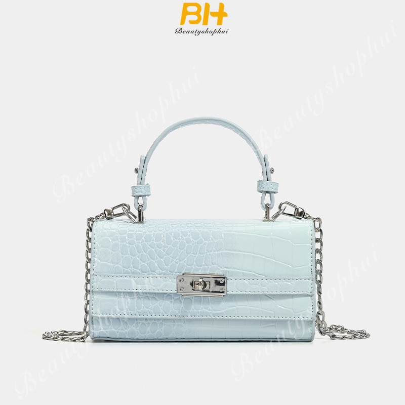 Mini Bolsa Transversal Retangular Com Alça Superior Em Relevo Croc Trava Prateada Para Ocasiões Casuais E Formais