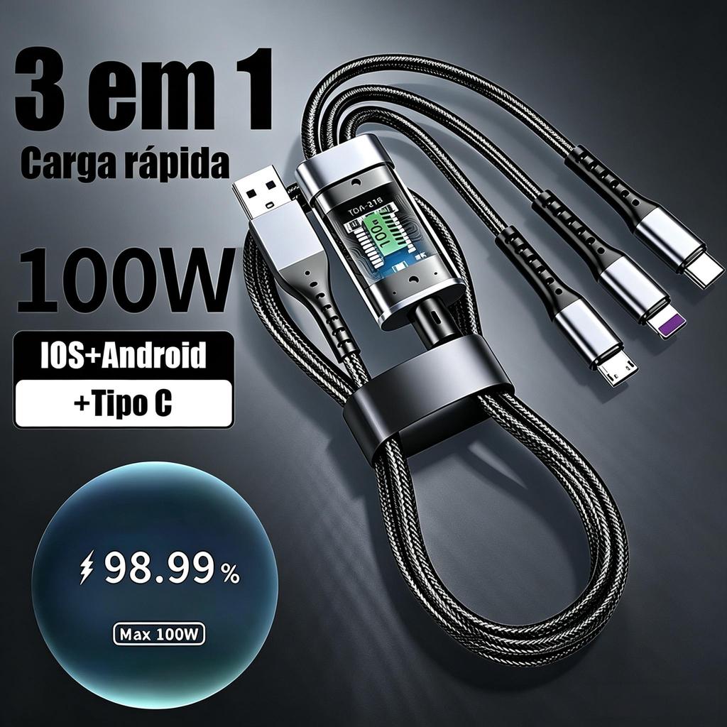 Cabo De Material Tecido 100W 3 Em 1 Micro USB Type C IOS Carregador De Carregamento Super Rápido ST61201