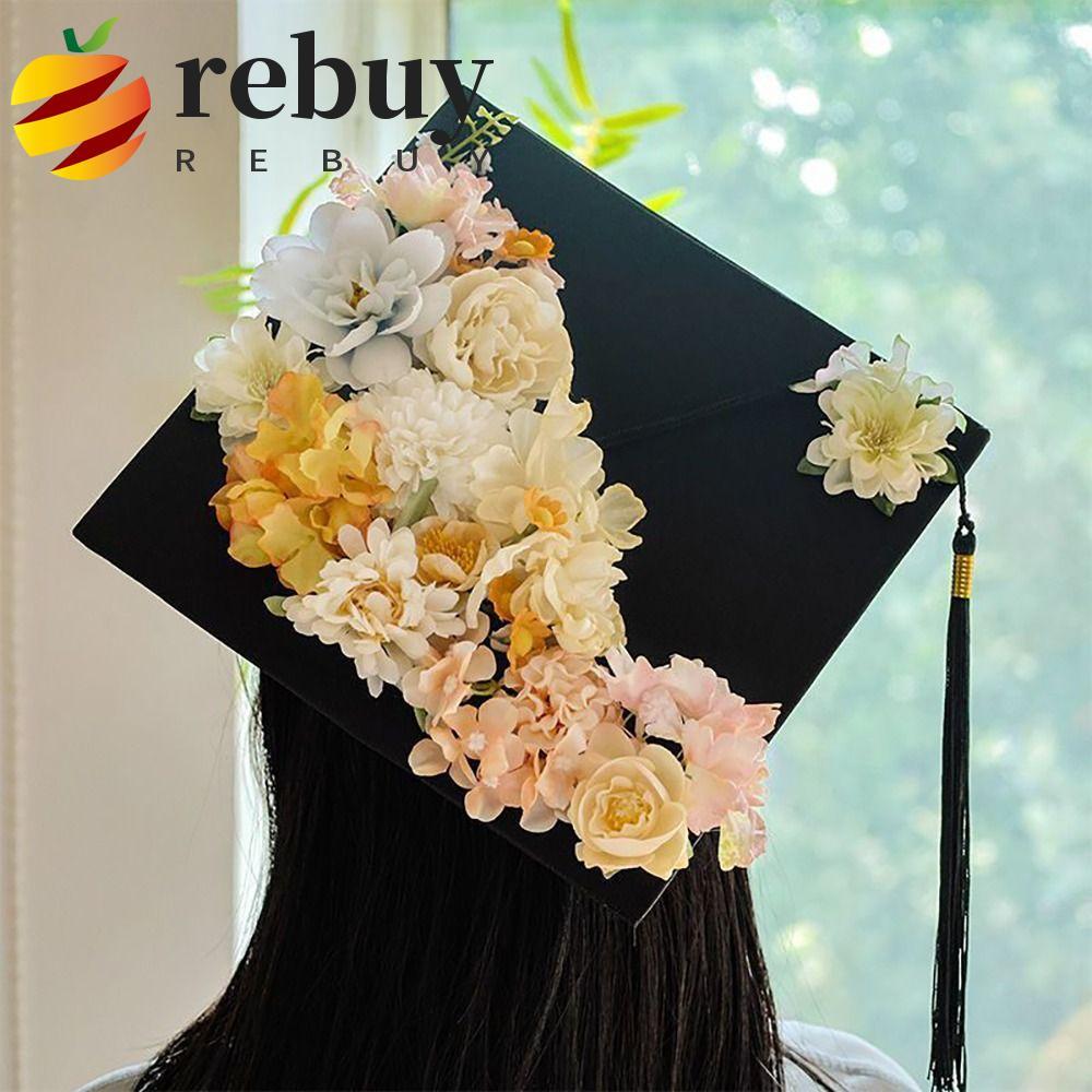 REBUY1 Boné De Formatura De Flores , Chapéu Acadêmico Médico Ajustável Com Borlas , Trincheira Franja De Solteiro