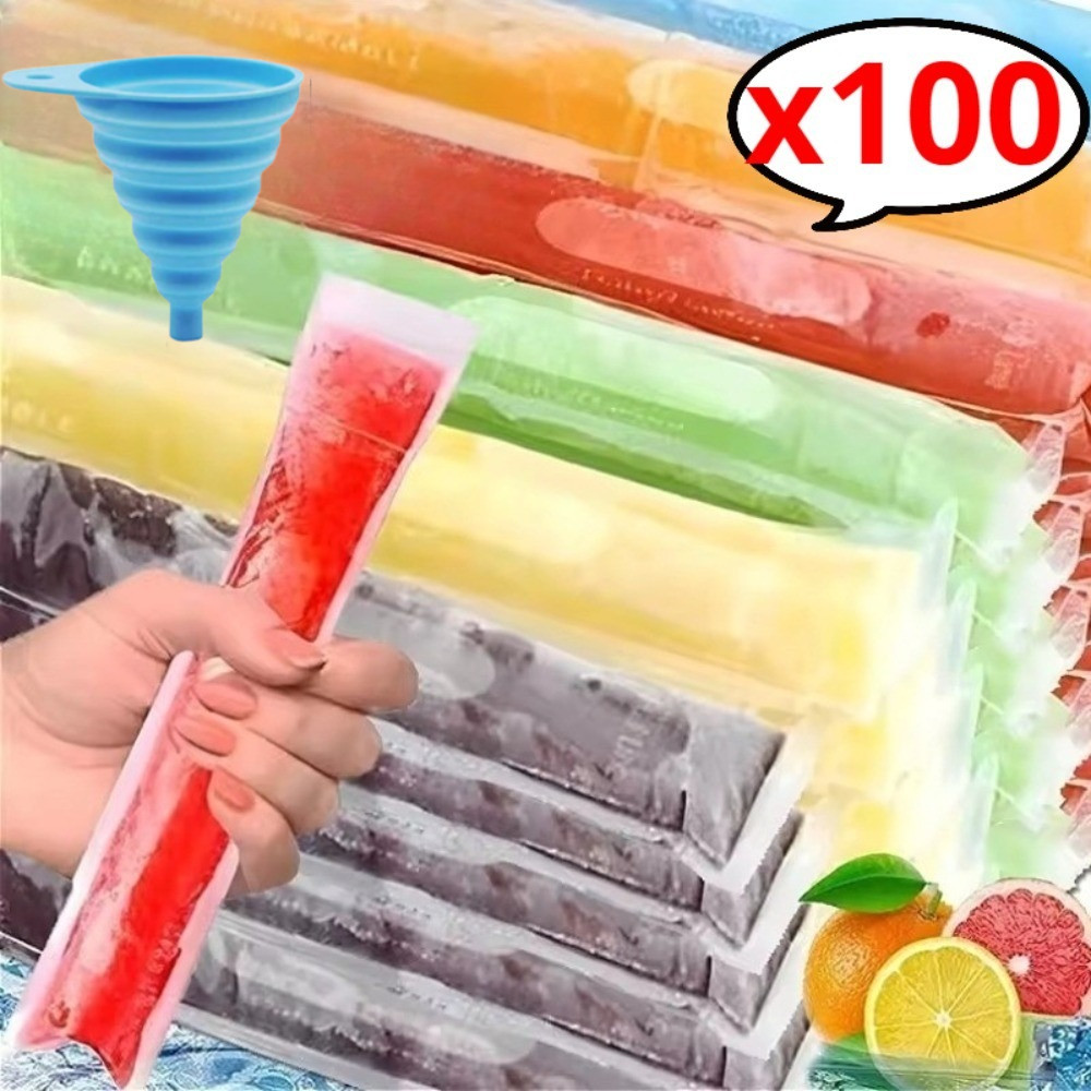 [Quente] Sacos De Picolé Transparentes Descartáveis De Verão Com Funil DIY Sorvete Suco Iogurte Chocolate Gelo Acessório