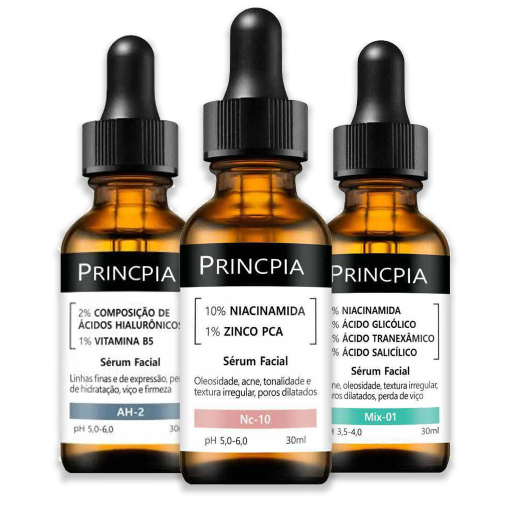 Kit Séruns Niacinamida Mandélico Glicólico Clareia Manchas Controla Oleosidade Uniformiza Pele Facial