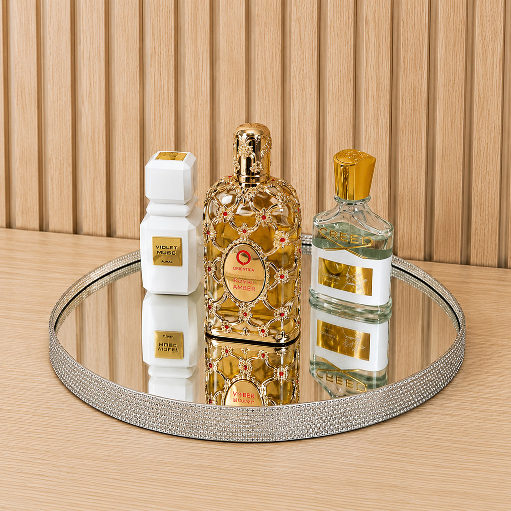 Bandeja Espelhada Redonda 30cm Luxo Couro Brilhante Decorativa Premium