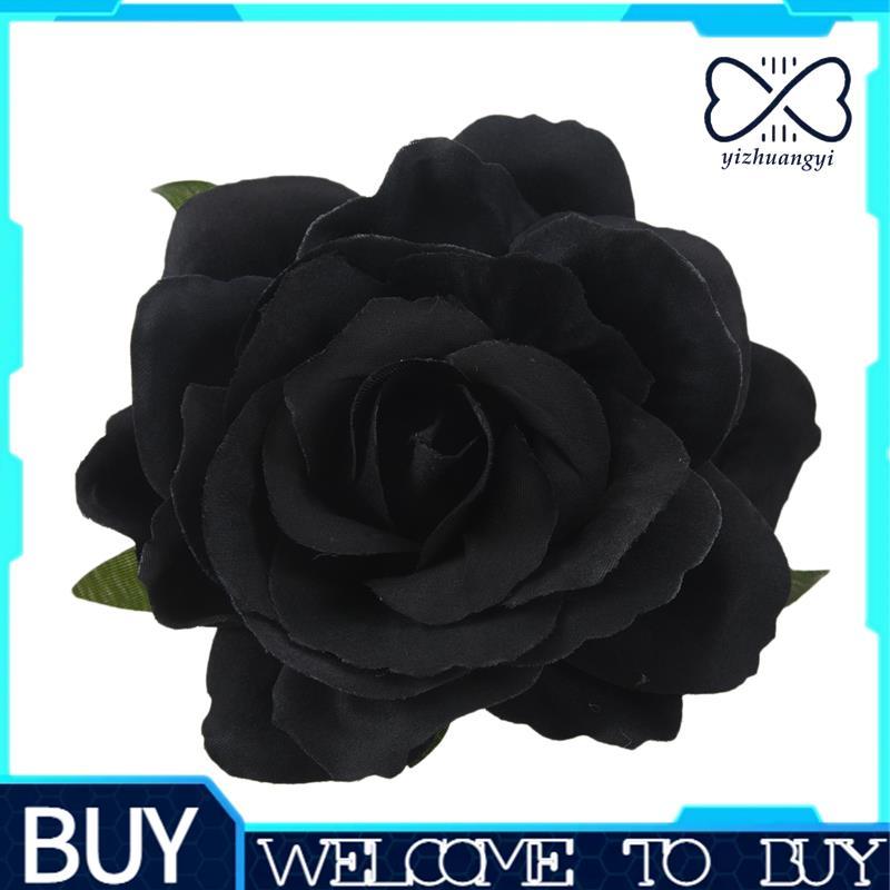 Flor De Seda Grampo De Cabelo Broche Casamento Corsage Clipe 8cm Acessório-Preto