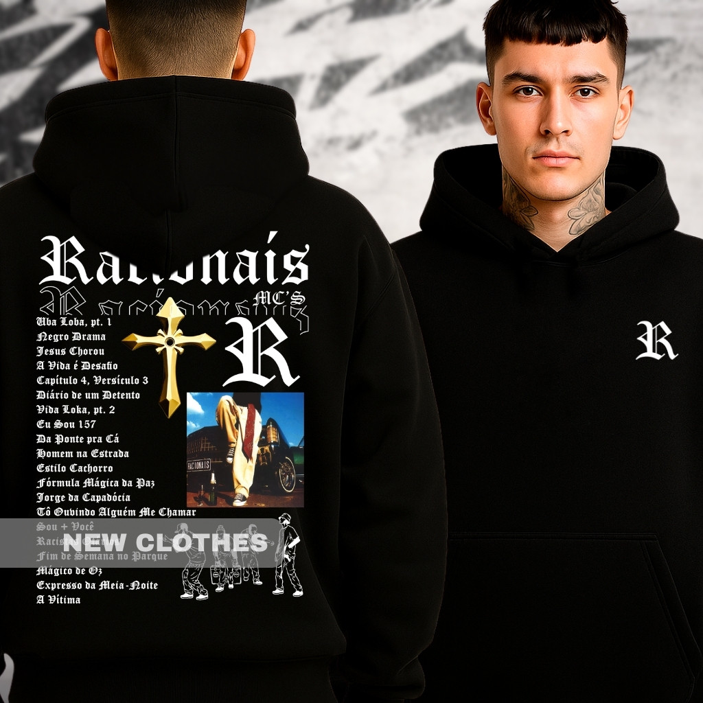 Moletom Rap Nacional Racionais Quebrada Sobrevivendo No Inferno Hip Hop Blusa Frio Capuz Bolso Inverno Casual