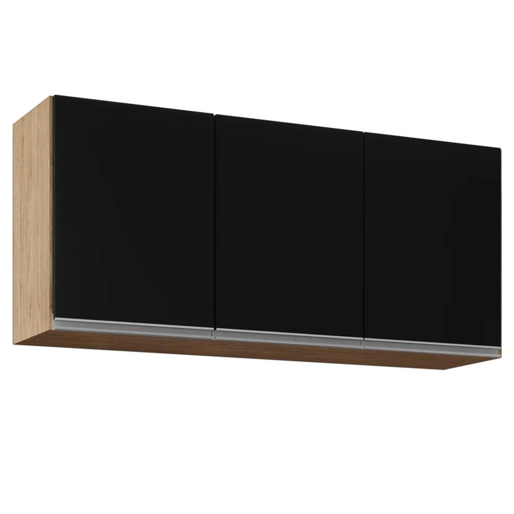 Armário Aéreo de Cozinha 120cm 3 Portas Virgínia Castanho/Preto - Lumil