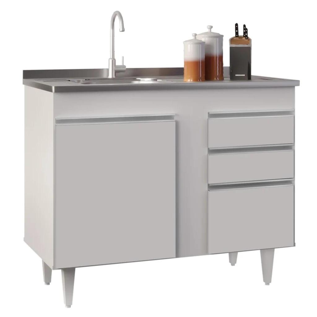 Balcão Gabinete 100cm Sem Tampo 2 Portas 2 Gavetas Luziania Branco - Lumil Móveis