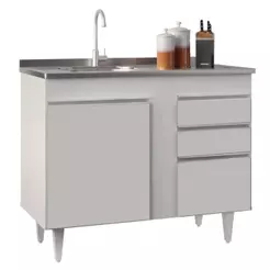 Balcão Gabinete 100cm Sem Tampo 2 Portas 2 Gavetas Luziania Branco - Lumil Móveis