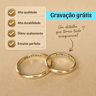 Par De Aliança Fina Delicada Banhada A Ouro 18k Com Gravação Grátis Noivado Casamento