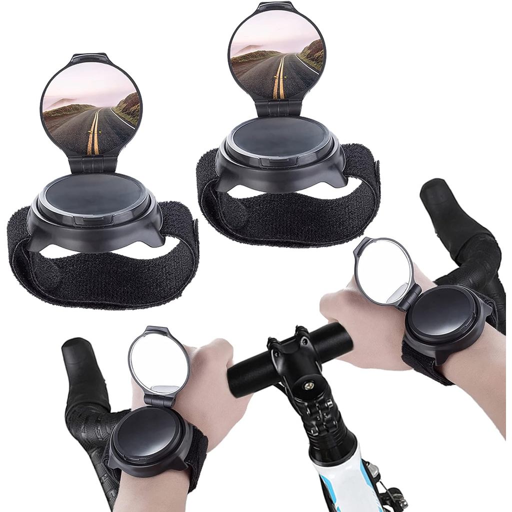 Espelho para Bicicleta, Espelho Retrovisor de Pulso para Ciclismo em Estrada e Montanha, Espelho de Vidro Retrovisor Aju