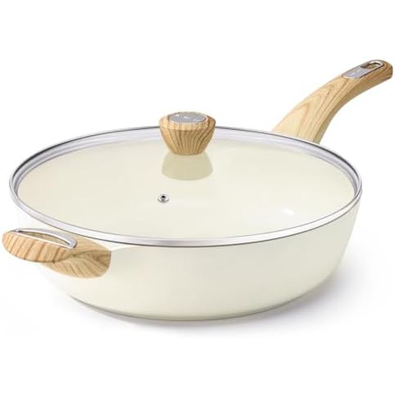 ick Frying Pan Skillet with Lid, 12 Inch Large Deep Frying Pan, 5 Qt Non Stick Saute Pan with Cover, Induction Pan, Heal