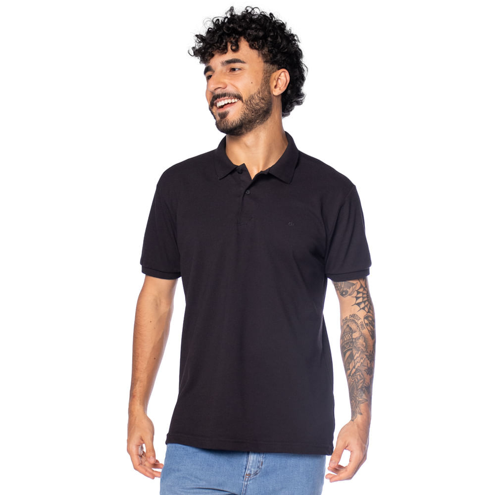 Camisa Polo Masculina Dixie Malha Piquet Preto