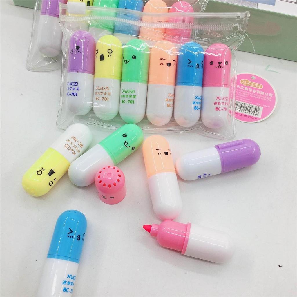 Scholar Cute Mini Naughty Maruko Highlighter 6 Cores Pílula Cápsula Marcador Caneta Colorida