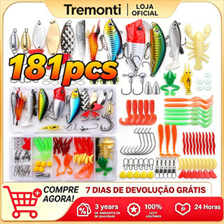 conjunto de isca Kit 181 Iscas Artificiais Premium - Anzol Duplo e Olhos 3D | Meia Água para Pesca de Truta Realista