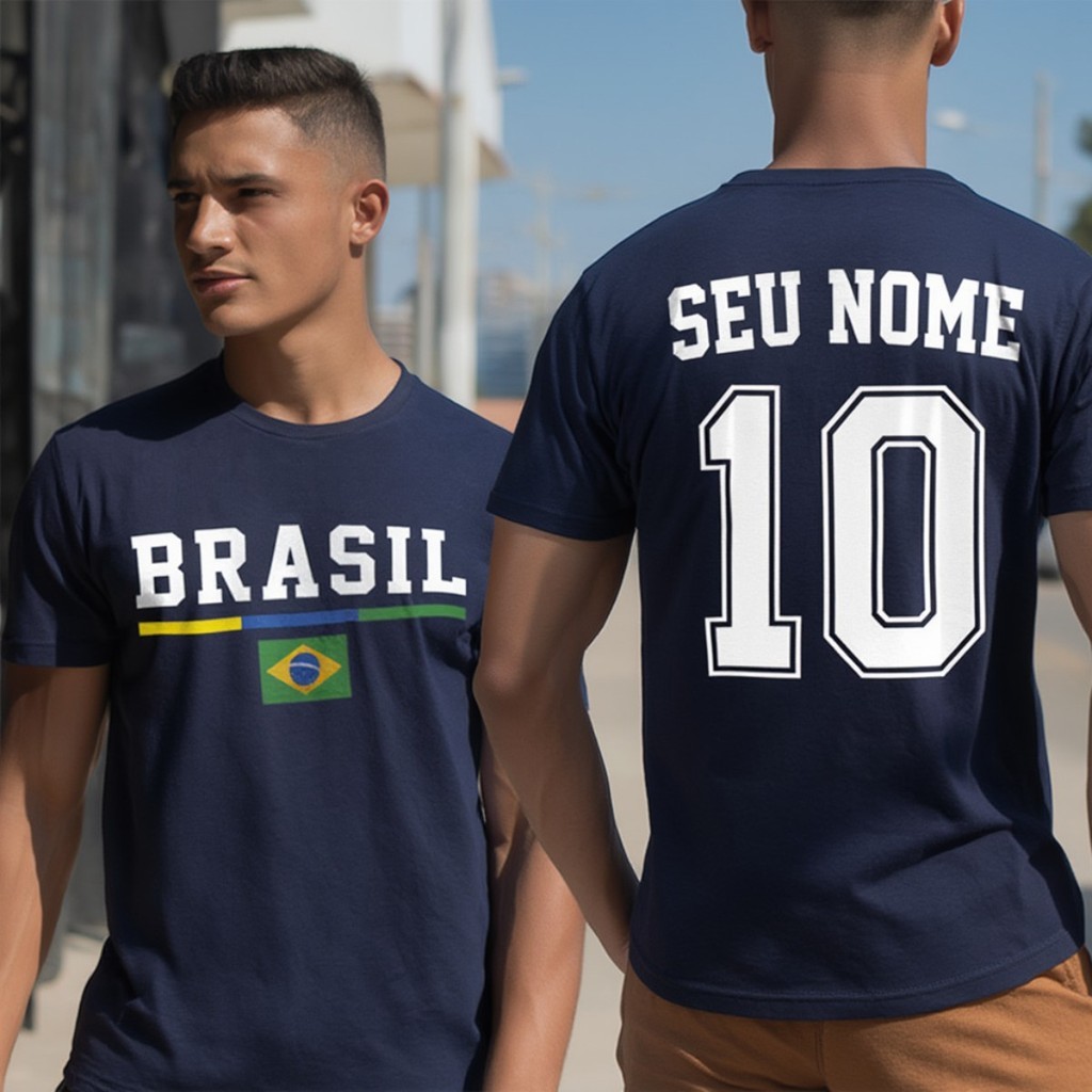 Camisa Brasil Personalizada Com Nome + Numero 100% Algodao Copa Hexa Selecao Brasileira Urbana Basica Bar Churrasco