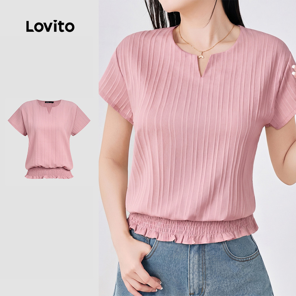 Lovito Casual Blusa com Franzido Primavera/verão Blusa Cáqui para Mulheres L142ED932