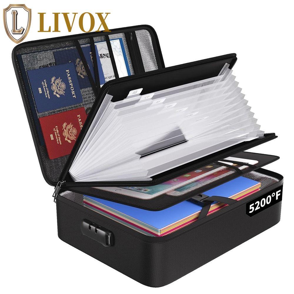 Caixa Organizadora De Arquivos LIVOX , Bolsa De Documentos À Prova De Fogo D'água Com Zíper Trava , Estojo De Armazename