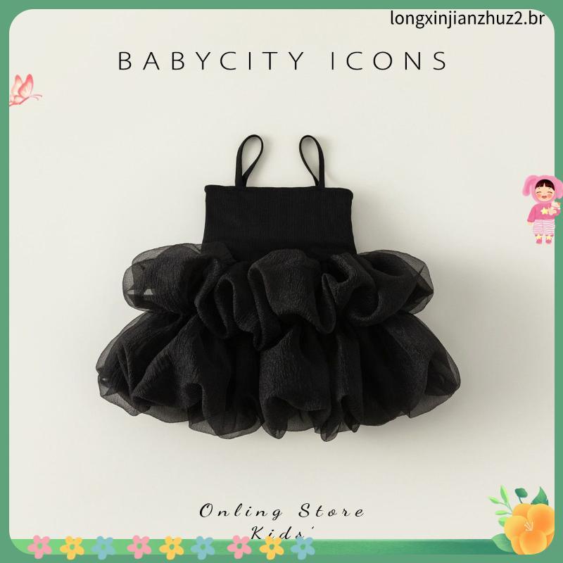 Vestido de verão lindo vestido preto novo vestido feminino feminino coreano bebê vestido de princesa