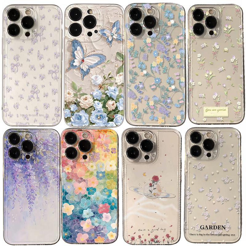 Capa Para Samsung Galaxy A57 A17 A56 A36 A26 A55 A16 A15 A07 A06 A54 A53 Invólucro Bonito Borboleta Rosa E Roxo Flor Tul