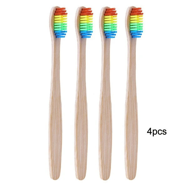 Escova De Dentes De Bambu Ecológica , 4 Unidades , Cabo Biodegradável Com Cerdas Confortáveis Para Adultos , Viagens , U