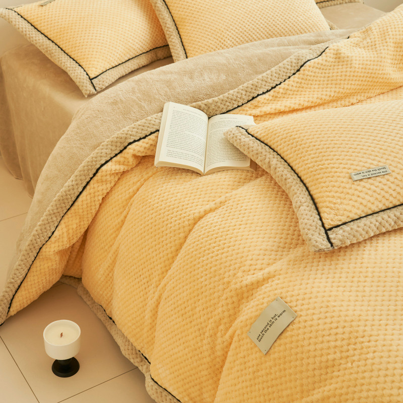 Conjunto de quatro peças de lã de leite grosso inverno dupla face Coral flanela colcha capa dormitório folha conjunto de