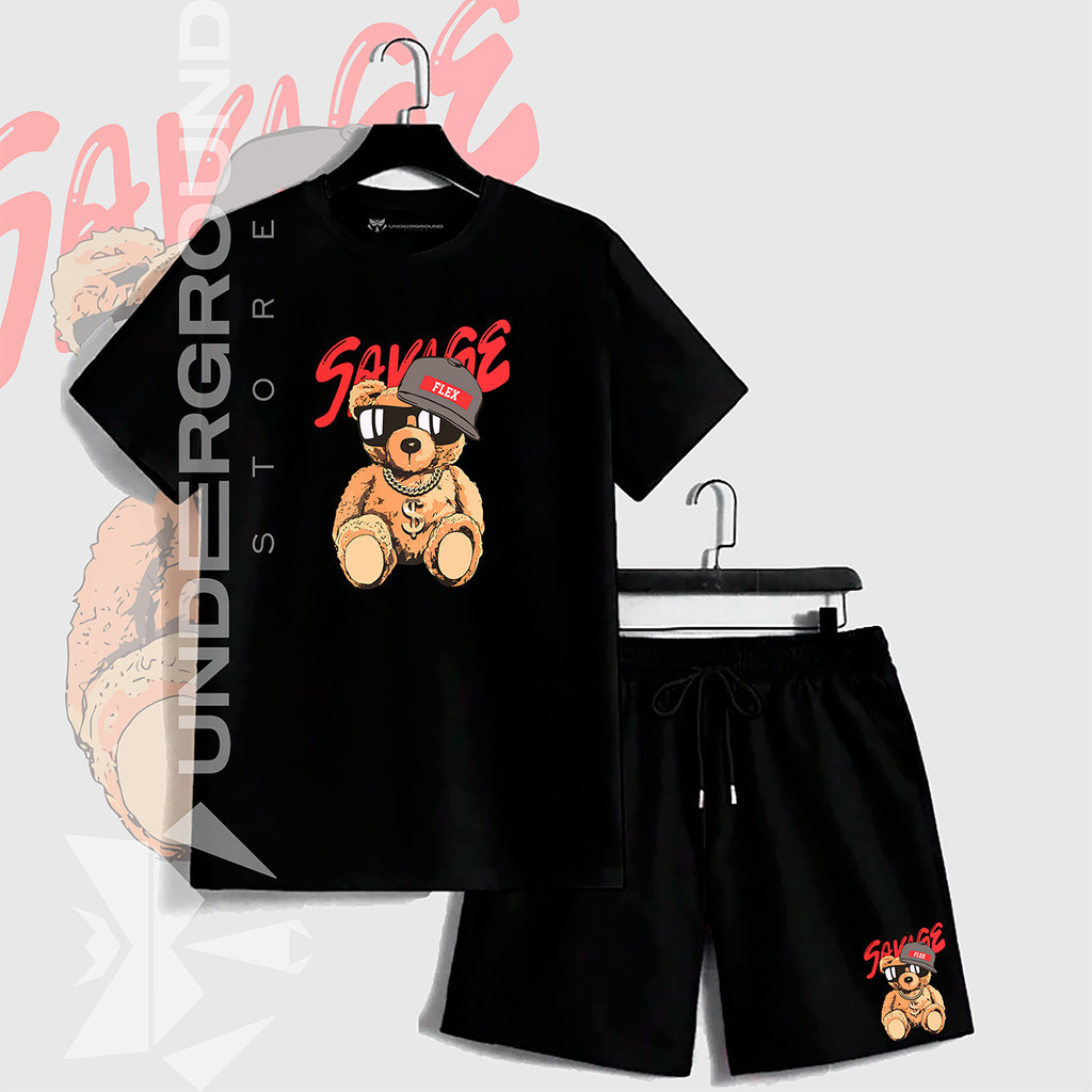 Kit Camiseta Masculina Algodão e Short Tectel Conjunto Urso Masculino