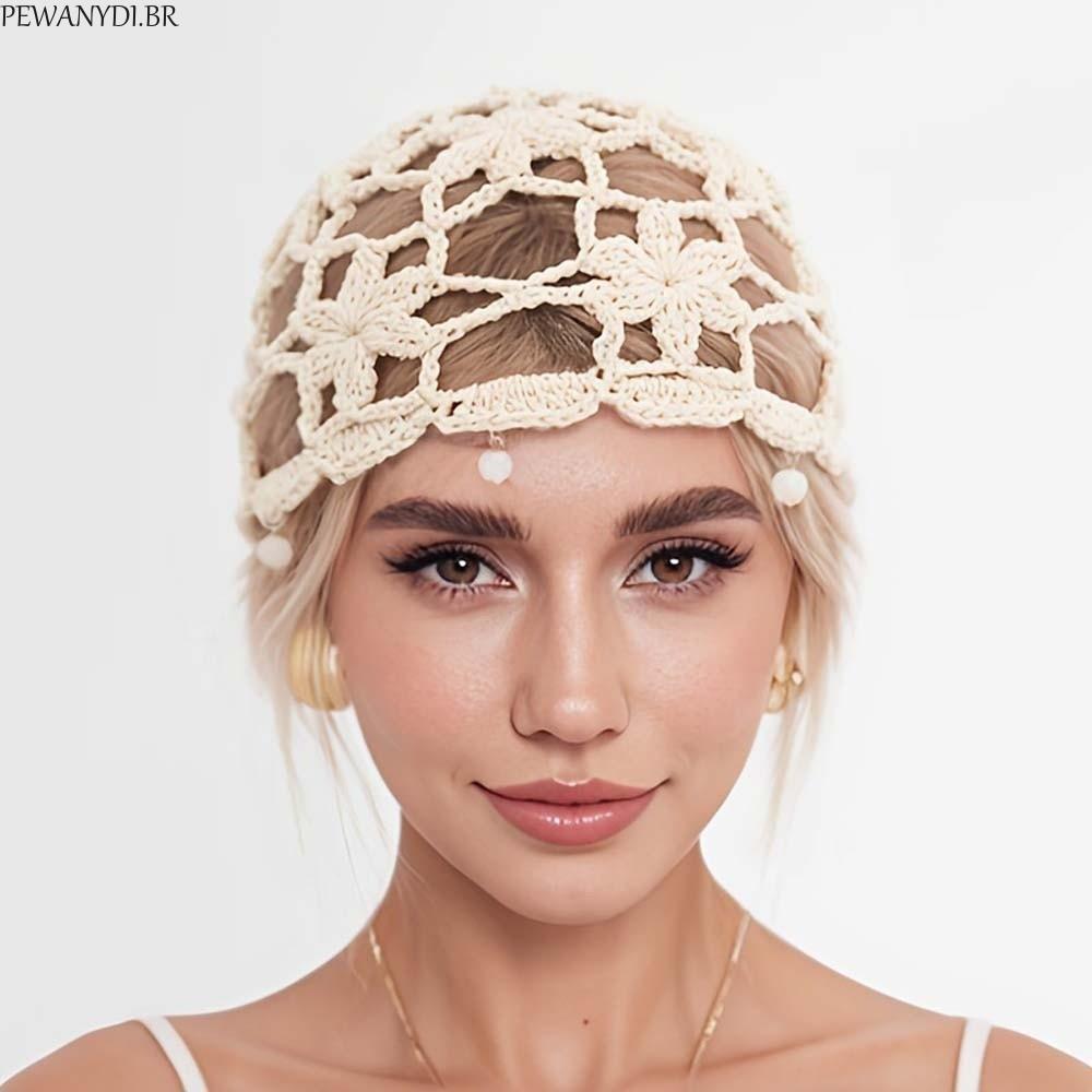 Chapéu De Malha Com Flor De Crochê PEWANYDI , Gorro Fino Estilo Coreano Vazado , Boné Tecido Feito À Mão