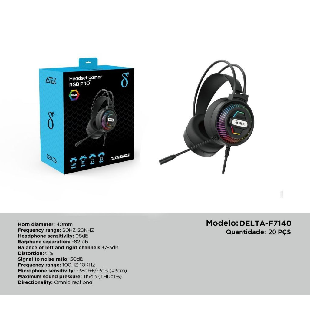 Fone Headset Gamer Para PC E Notebook Delta F7140 Conector USB RGB