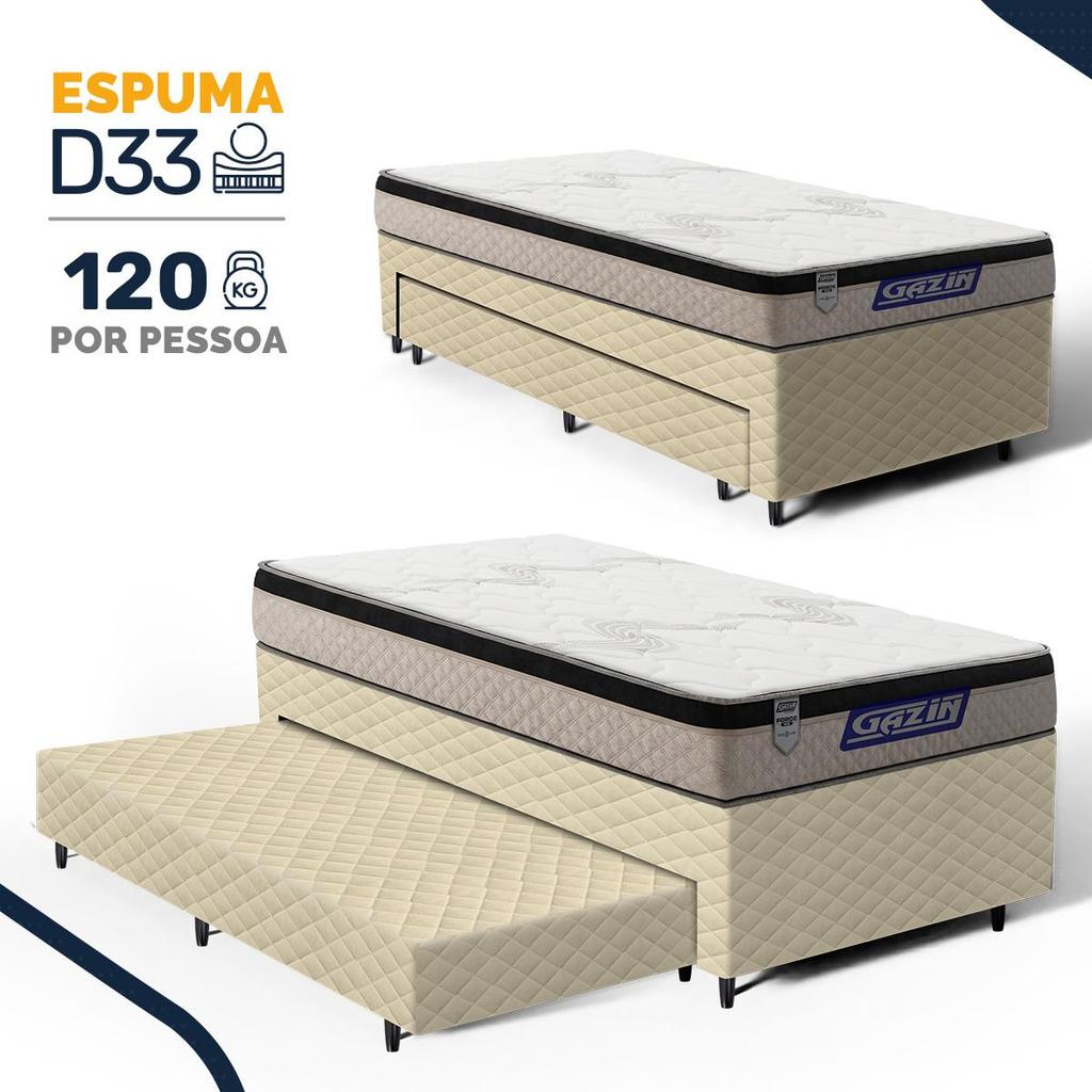 Cama Box com Colchão Gazin de Espuma D33 Pillow In Force MID + Auxiliar de Espuma Solteiro 88cm