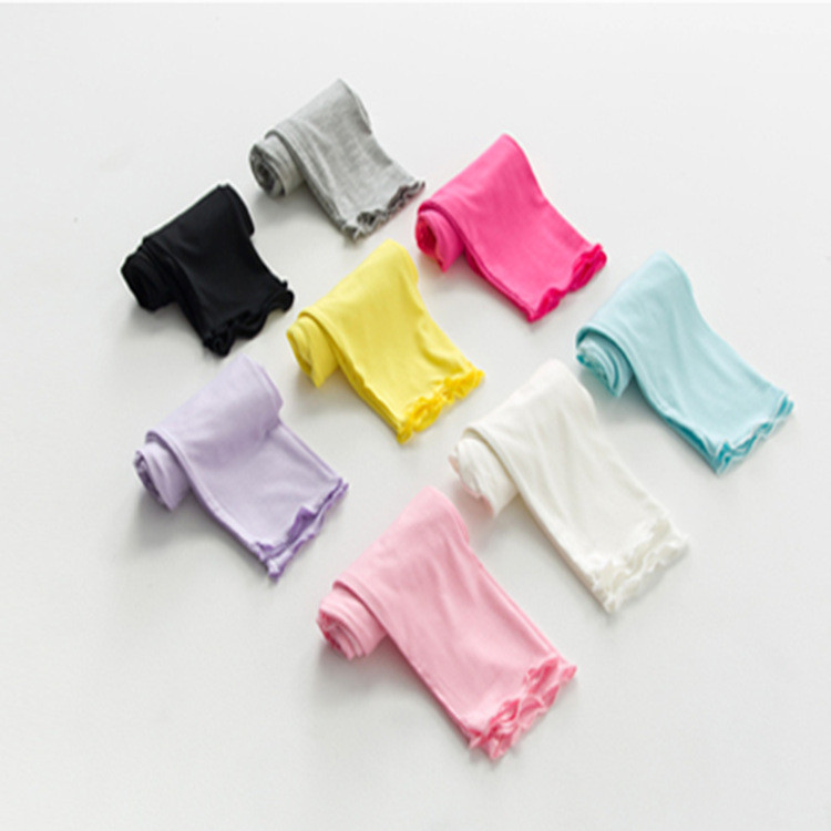 Calças infantis de verão para meninas leggings cor doce Modal calças cortadas infantis fungo borda leggings infantis