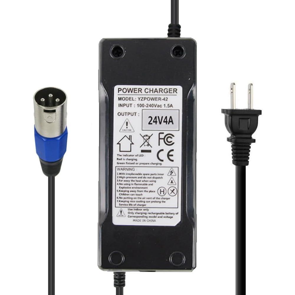 Abakoo 24V 4A Battery Charger for Jazzy,Go-Go Pride Ezip 400 500 650 750 900 Mountain Trailz IZIP I25 IZIP I300 IZIP I35