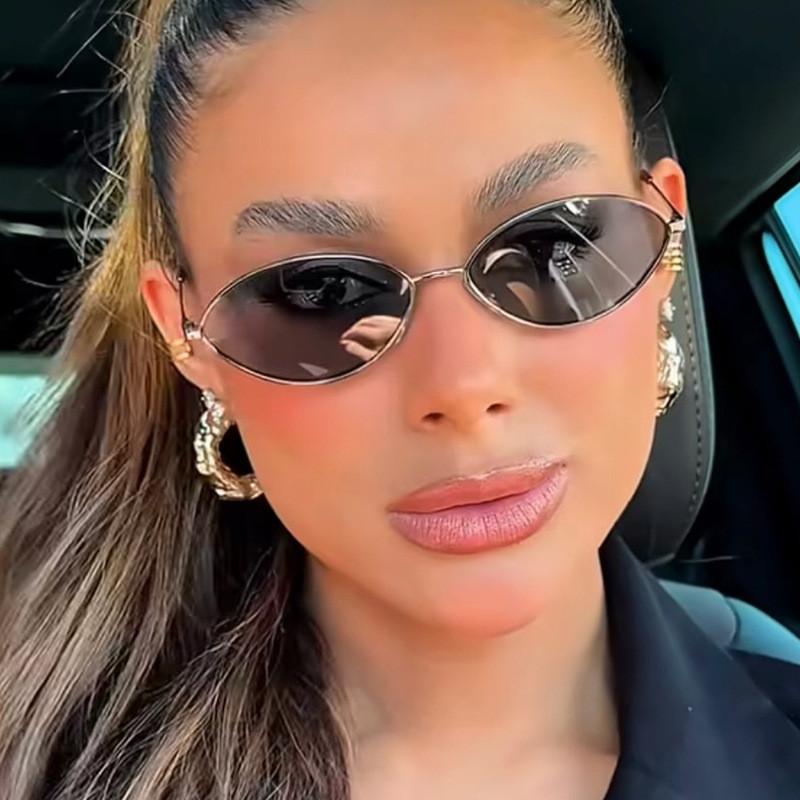 Óculos de Sol Cat Eye Europeus e Americanos, Óculos de Sol Retro de Metal, Óculos de Sol Femininos da Moda 74IN