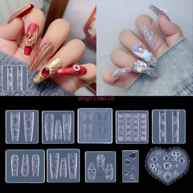 Molde Silicone Para Arte Unhas Padrões Rosa E Borboleta Modelo Gravação 3D Materiais Artesanat