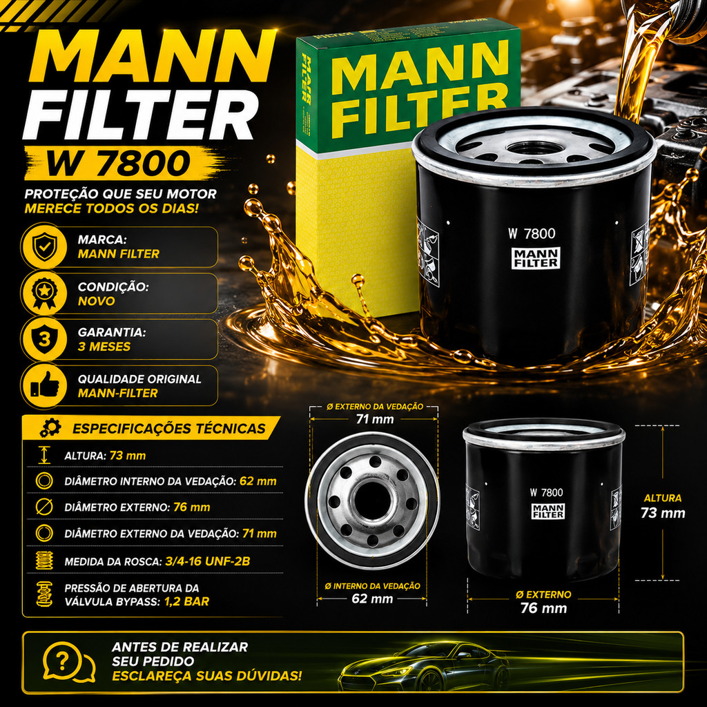 Filtro Óleo Ford Ka Fiesta Ecosport Ranger MANN-FILTER W7800 · foto 2