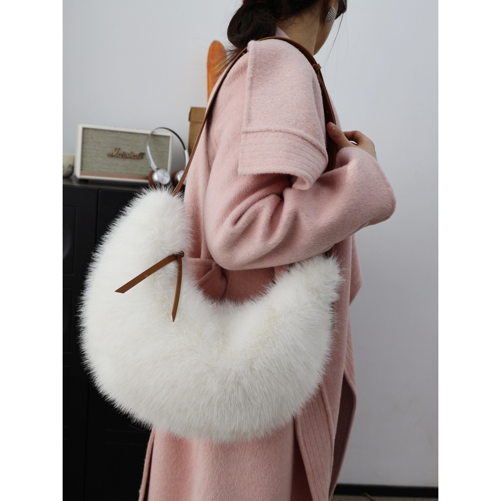 Além de bolsa de pelúcia grande capacidade imitação de pele de raposa saco High-End crescente bolinho saco de ombro saco