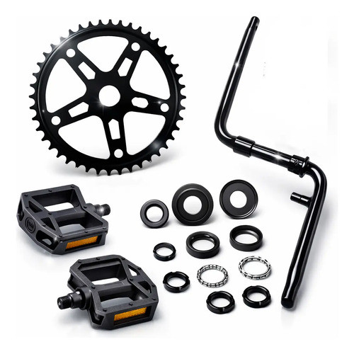 Kit Pedivela Bike 26 24 Monobloco + Coroa 46 Dentes + Caixa Central Esferado + Pedal Nylon Preto Bicicleta